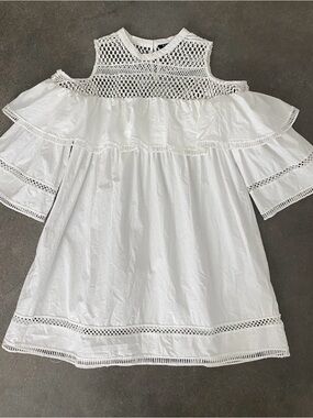White Cold-Shoulder Crochet Mini Dress